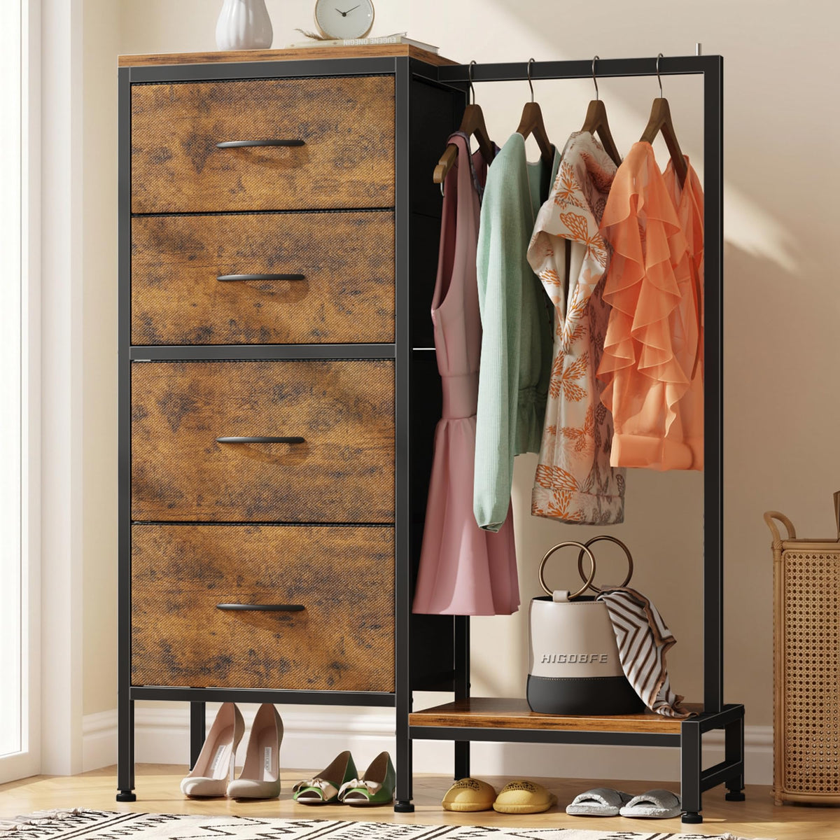 HIGDBFE Tall Dresser 44''H with Hanging Rack, 4 Draw | All Products - Image 1