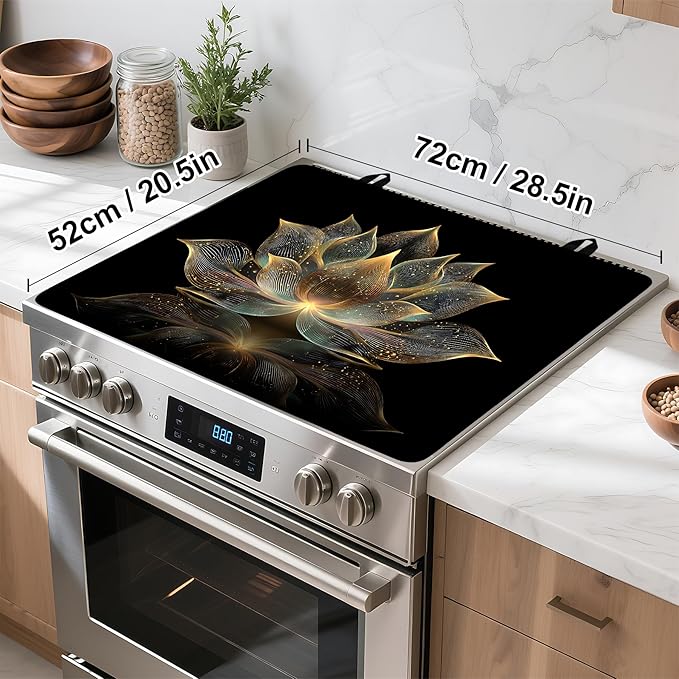 Stove Top Cover for Home Decoration Kitchen Pad Washable Cooktop Covers Countertop Stove Protector Mat for Home Kitchen Cooktops (lotus, 28"x20")