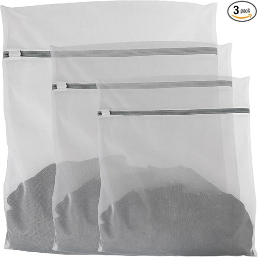 3 Pcs Premium Fine Mesh Laundry Bags, 3 Medium 12 x 16 Inches Durable Laundry Wash Bags with Sturdy Zipper for Delicates, Laundry Bag for Delicates, Garment Bag for Washing Machine (3 Medium)