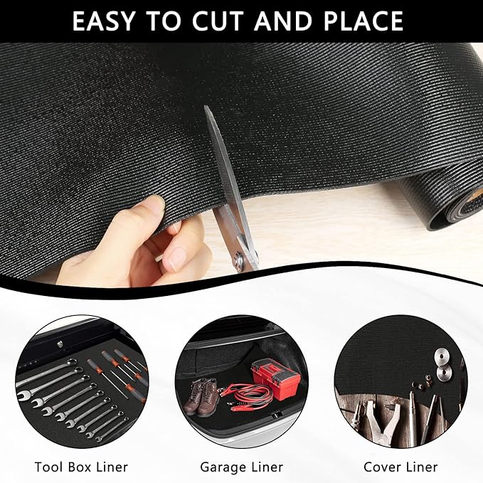 Foam Toolbox Liner Drawer Mat 1/8 Inch Thick X 16 Inch Wide X 6 Ft Long Black, No Slip for Protecting Cabinet, Garage, Cart, Tool Box