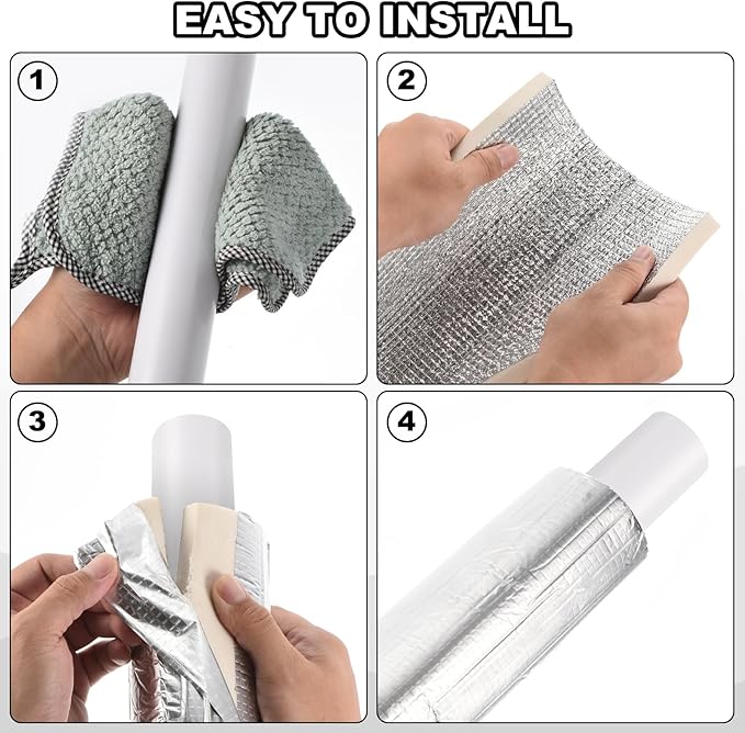 PATIKIL 1.3ft Length 32mm(1-1/4") ID 62mm OD Pipe Insulation Foam Tube, 6 Pcs 15mm Thick Self Adhesive Pipe Freeze Protection Wrap with Aluminum Foil for Outdoor Winter Irrigation