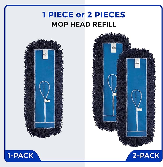 Nine Forty 60-Inch Premium Nylon Dust Mop Replacement Head - Heavy Duty Mop Head Refill for Industrial, Commercial, and Residential Cleaning - Dry Floor Duster for Hardwood Surfaces - Blue (1-Pack)