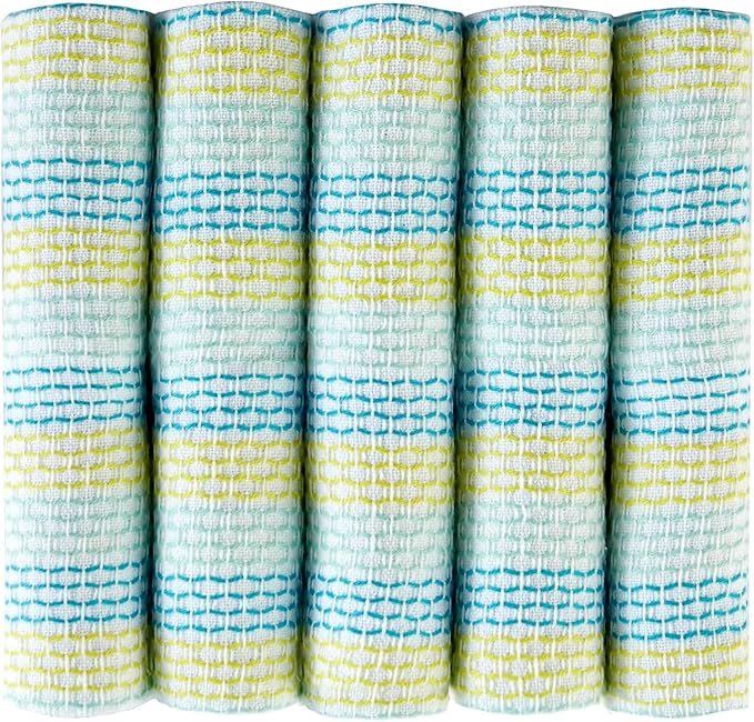 Full Circle Tidy Organic Cotton Dish Cloths – Absorbent, Reusable 100% Cotton Kitchen Towels, Eco-Friendly and Machine Washable, Set of 5, Spring Green