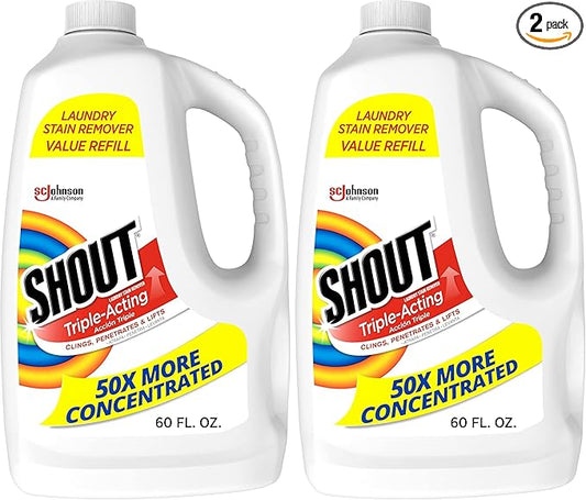 Shout Active Enzyme Laundry Stain Remover Spray for Clothes, Triple-Acting Formula Clings, Penetrates, and Lifts Tough & Everyday Stains - Prewash Refill 60oz (Pack of 2)