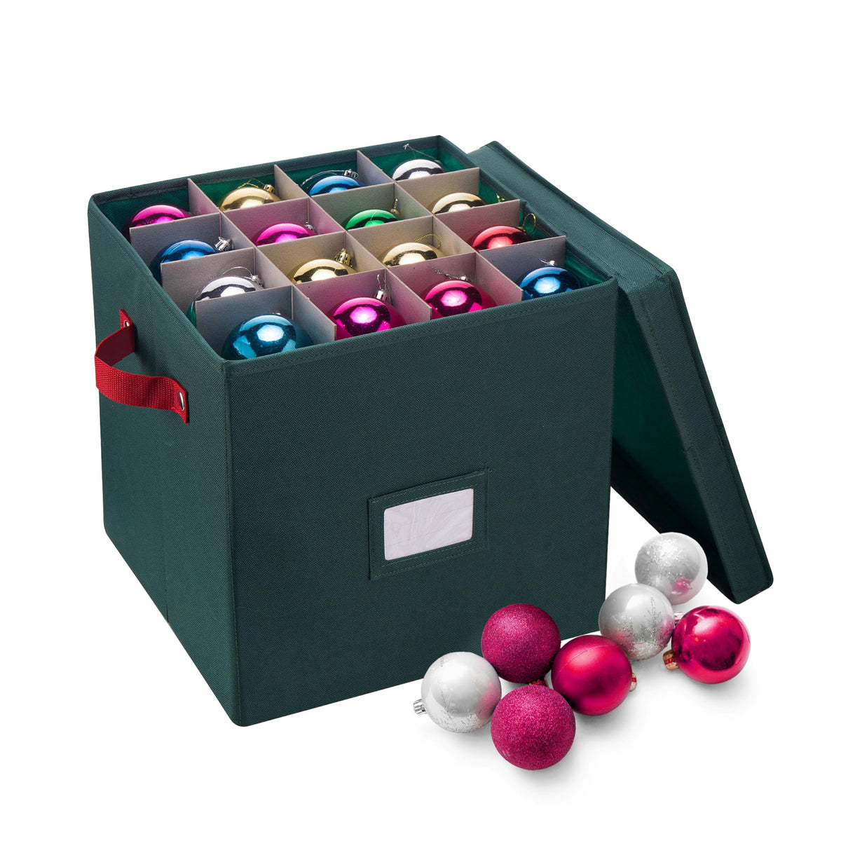 Elf Stor Christmas Ornament Storage Box, Green, 12” x 12” x 12” - Image 1