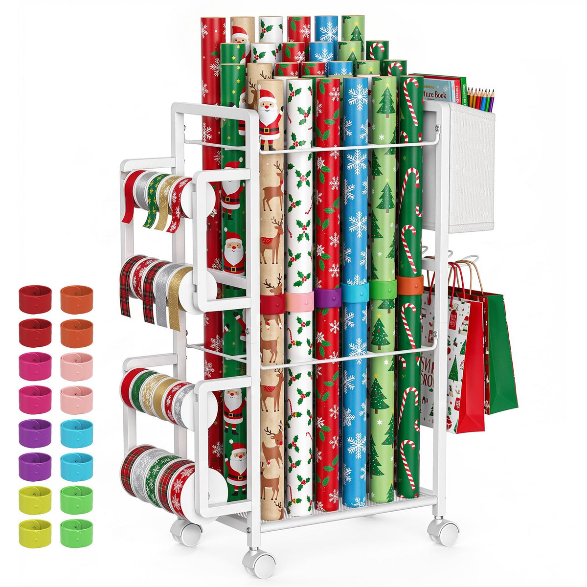 Lewondr Wrapping Paper Organizer Storage, Rolling Gift - Image 1