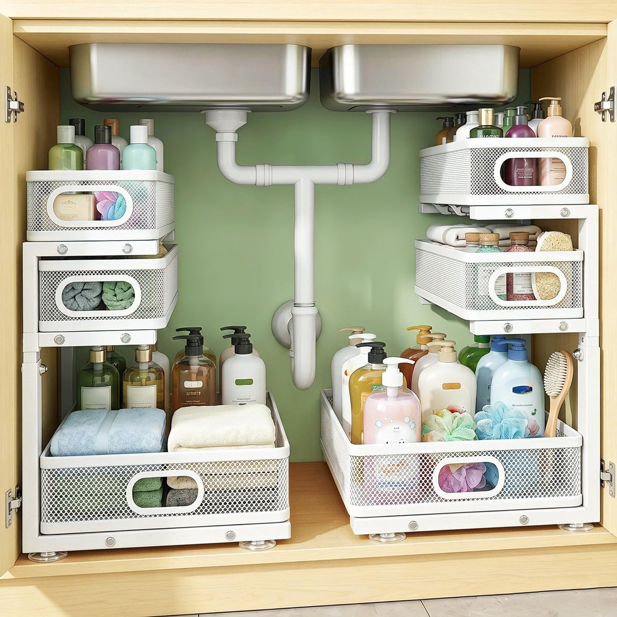 Under Sink Organizer, 2-Pack 3-tier Under Sink Storage - Image 1