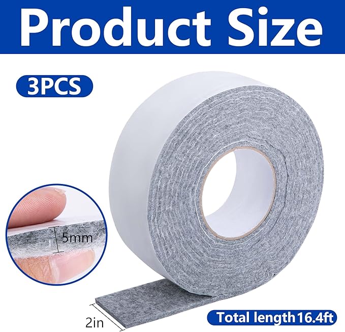 3 Roll 16.4Ft x 2Inch Window Condensation Prevention Absorber, 5mm Thick Condensation Water Moisture Absorber Tape, Reusable Gray Window Condensation Absorber Strips to Prevent Condensation