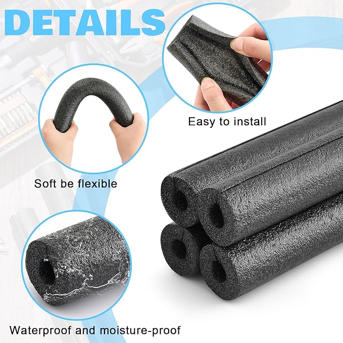 Amylove 6 Pcs 1 Feet Foam Pipe Insulation Foam Tube Insulating Water Pipe Pool Swim Noodles Heat Preservation Pipes Covers for Tubing Outdoor Freeze Protection(Black,1/2 Inch)