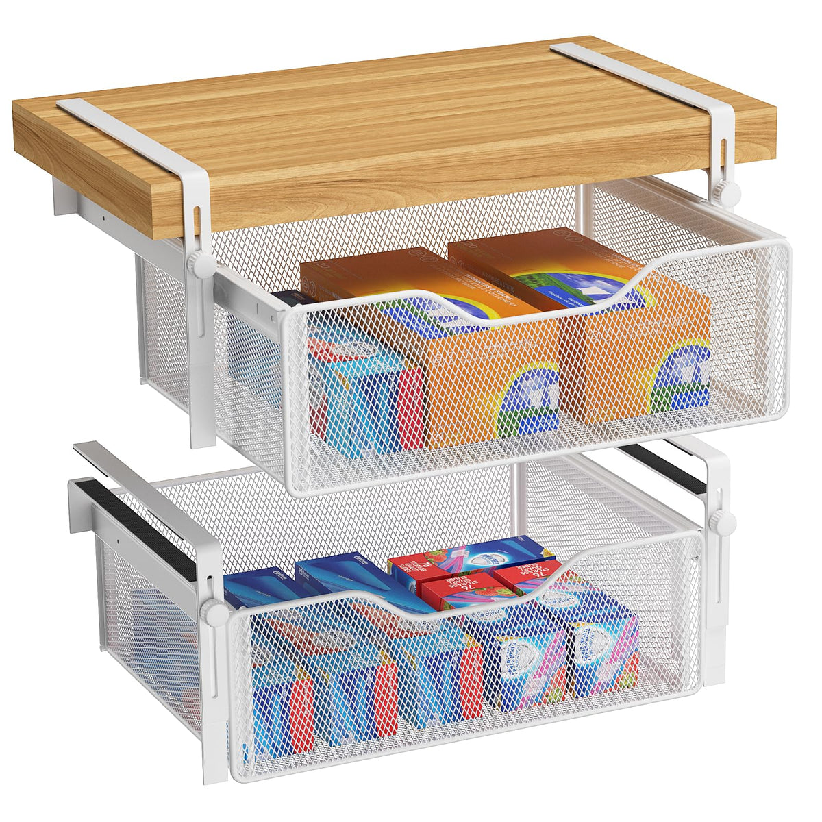 2Pack Under Shelf Basket Storage,Adjustable Hanging Arm,White - Image 1