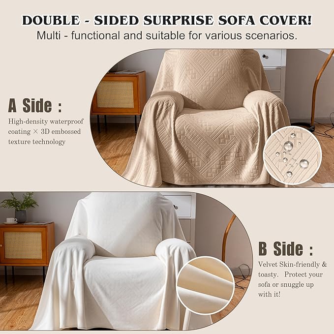 Waterproof Recliner Chair Cover, Anti-Slip Reclining Chair Covers, Pet-Friendly, Washable, Durable and Breathable Couch Covers – Reversible Design for Sofa Protection(71x71in/Khaki)