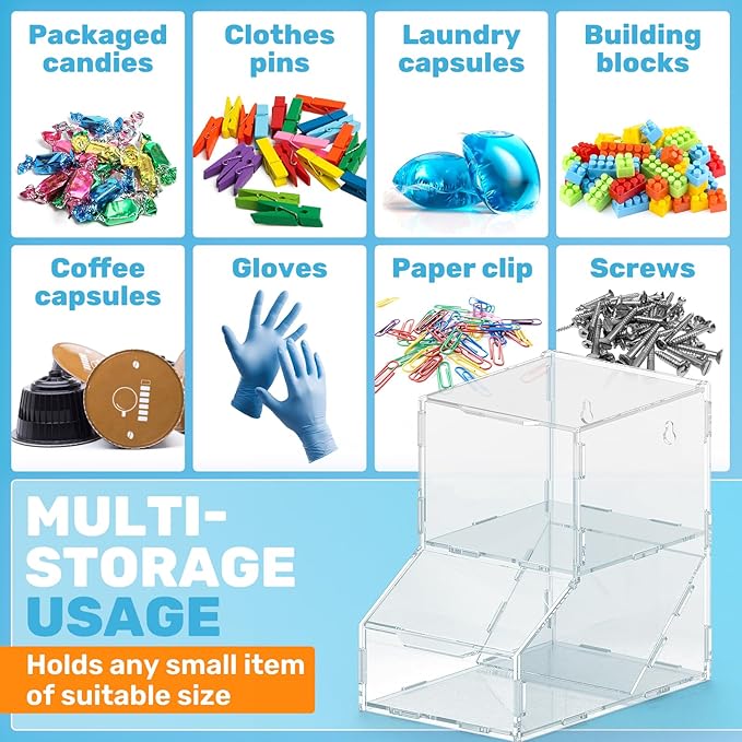 Acrylic Laundry Pods Organizer with 2 Lids - Multi-Purpose Dispenser for Dishwasher Pods, Detergent Powder, Dryer Balls & Snacks | Wall Mount or Desktop Storage