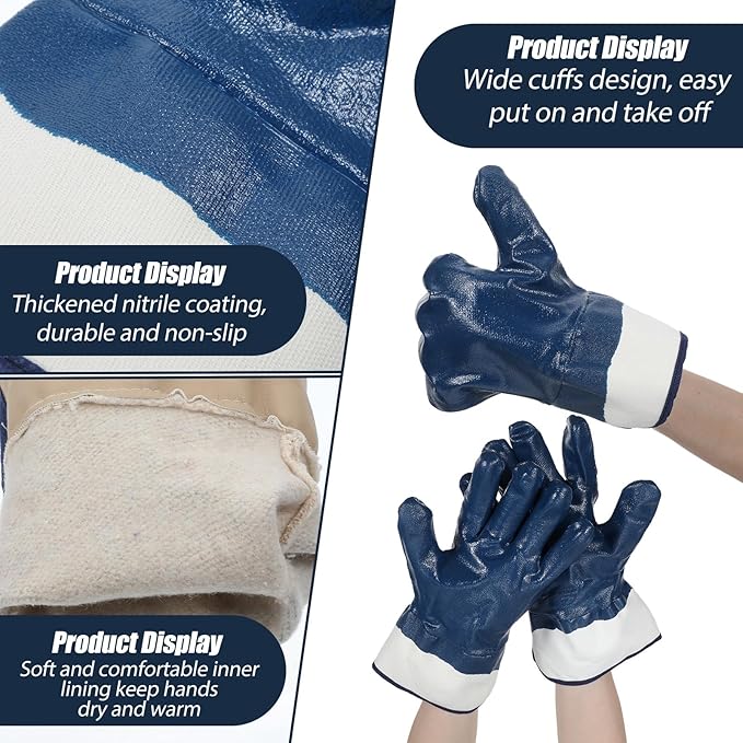 10 Pairs Oil Resistant Gloves,Nitrile Heavyweight Fully Coated Safety Work Gas Gloves for Gasoline Pump, Acid Alkali Resistance, Chemical Resistant, for Men & Women Truck Drivers and Oil Hauler