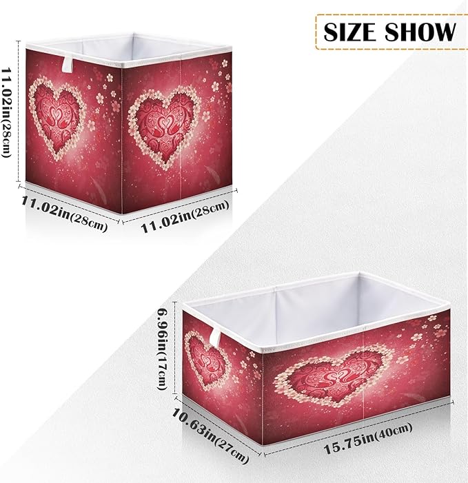 Bolaz Romantic Valentines Day Flowers Closet Organizers Storage Cubes Storage Bins Shelf Baskets Containers for Home Room Office,Square