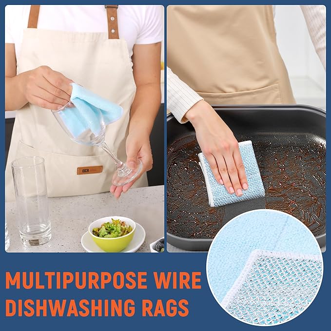2-Sided Cleaning Dish Towels for Kitchen Microfiber Wash Cloths,15pcs Non Scratch Wire Dishcloth,Wire Dishcloth Home Essentials-Reusable Steel Wool Scrubber Washcloths,Set for Pans Sinks & Cookware