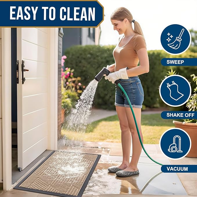 Smiry Front Door Mat Outside Entrance, Heavy Duty Sturdy Natural Rubber Doormat, Trap Dirt and Moisture, Easy Clean Low Profile Mats for Indoor Outdoor Entry, Irregular Triangle (47x32, Mixed Camel)