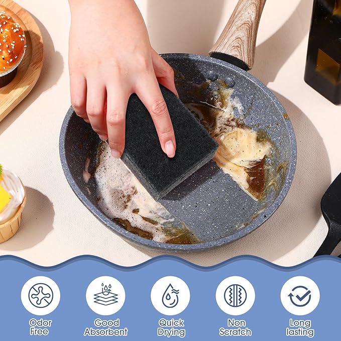 Tioncy 24 Pcs Black Kitchen Sponge Non-Scratch Scrub Washing Dishes Sponge Bulk Multi Use Dual Sided Scrub for Kitchen Bathroom, Household Cleaning