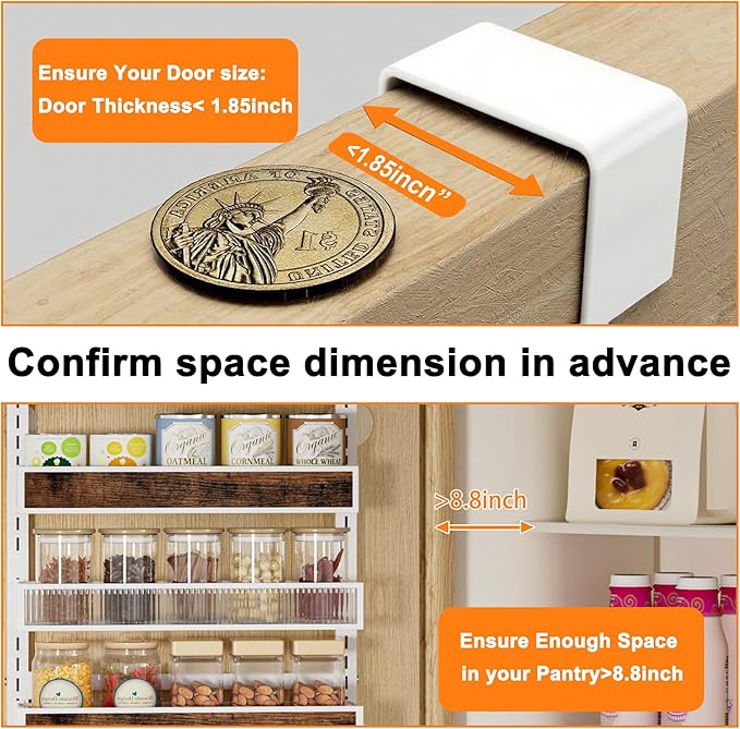 6 Tier Over the Door Pantry Organizer 2 IN 1 Hanging or Wall Mounted Spice Rack with Adjustable Basket,Heavy Duty Seasonning Storage Shelf for Kitchen Pantry and Bathroom