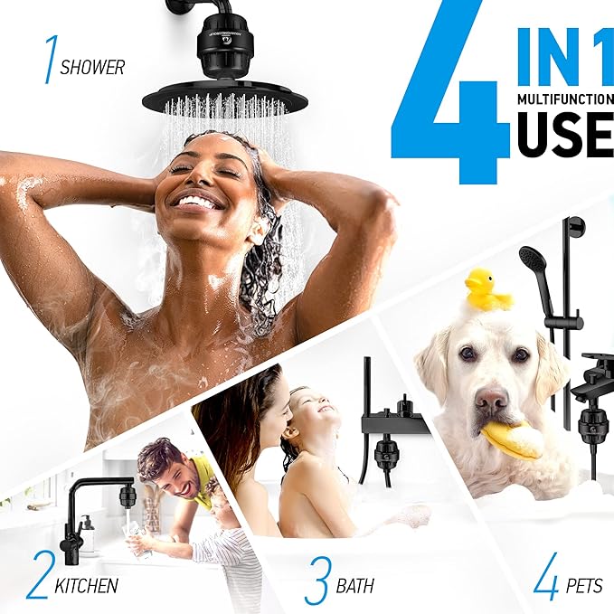 AquaHomeGroup 20 Stage Shower Filter with Vitamin C & E - High Output Shower Water Filter to Remove Chlorine and Fluoride - 2 Cartridges Included -Consistent Water Flow Showerhead Filter
