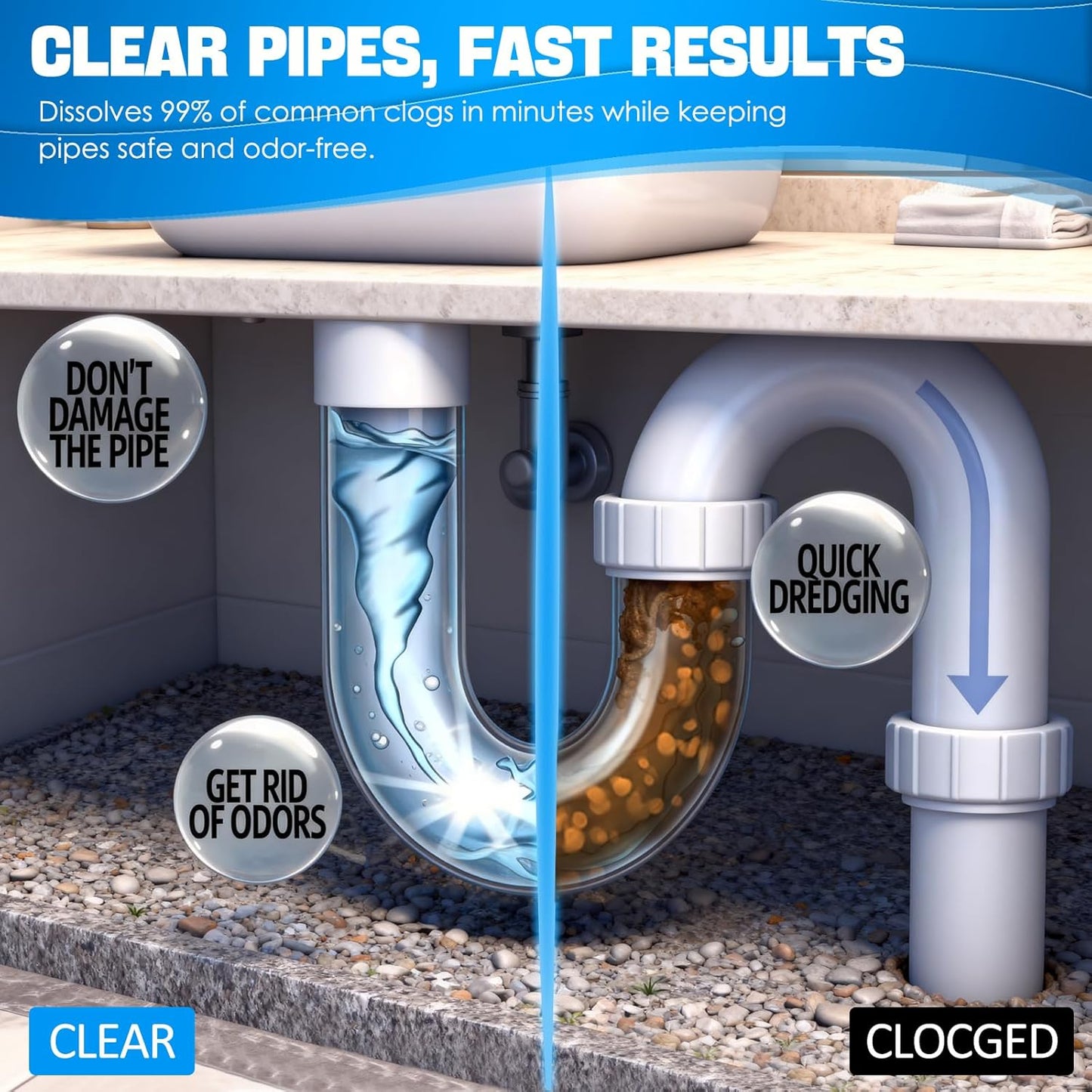 Heavy-Duty Drain Cleaner & Clog Remover – Powerful Unclogging for Shower, Tub & Kitchen (3-Pack) | Fixory911