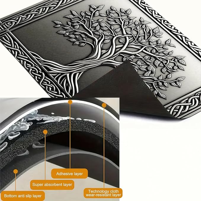 Tree Stove Top Covers Pad 28 x 20 inches Silver Tree of Life Kitchen Decorations Dish Drying Mat Coffee Bar Mats Kitchen Decor Absorbent Pad Fit Coffee Maker Machine Dish Drying