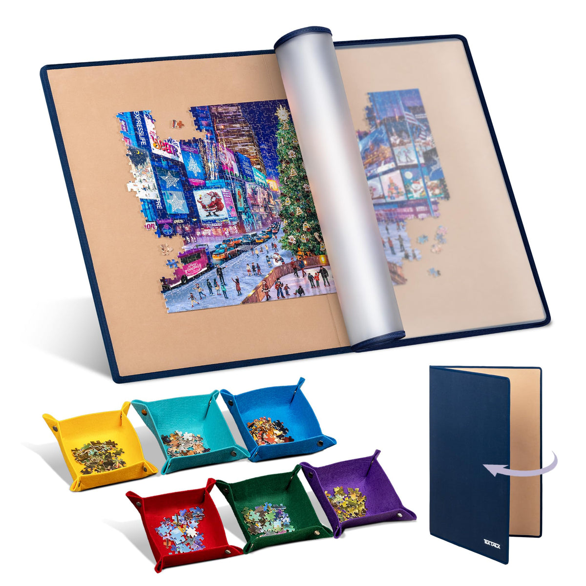 Tektalk Foldable Jigsaw Puzzle Board with 6 Color Sorting - Image 1