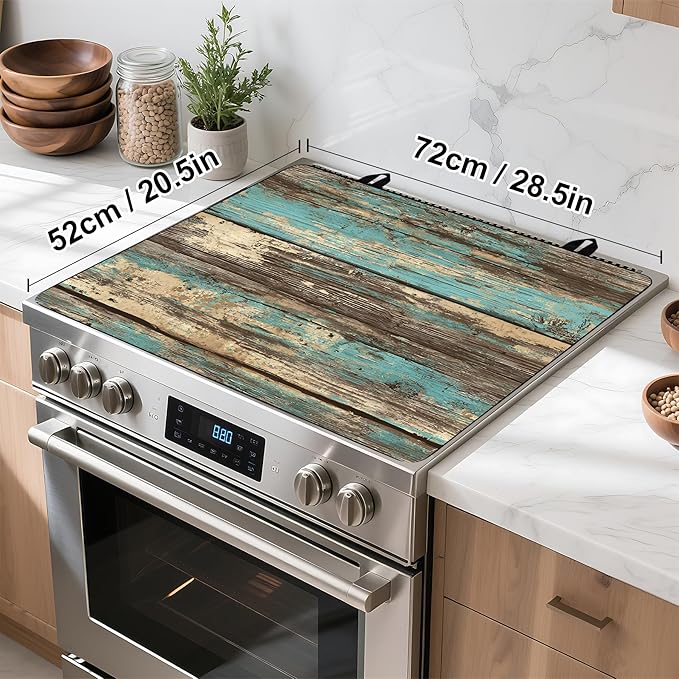 Stove Top Cover for Home Decoration Kitchen Pad Washable Cooktop Covers Countertop Stove Protector Mat for Home Kitchen Cooktops (Blue wood, 28"x20")