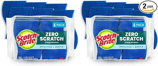 Scotch-Brite Zero Scratch Scrub Sponges, 6 Kitchen Sponges for Washing Dishes and Cleaning The Kitchen and Bath, Non-Scratch Sponge Safe for Non-Stick Cookware (Pack of 2)