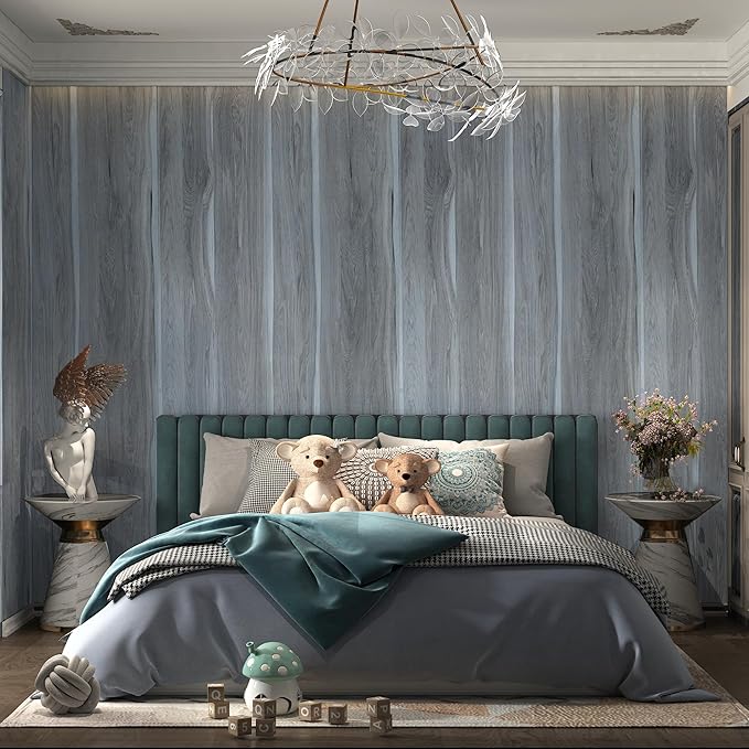 BOMENG Wood Grain Contact Paper Grey Wood Look Wallpaper Peel and Stick Countertop Covers with Air Guide Slot Design 31.5"x157.5" Kitchen Cabinet Wallpaper Vinyl Wrap Natural Wood Stickers Paper