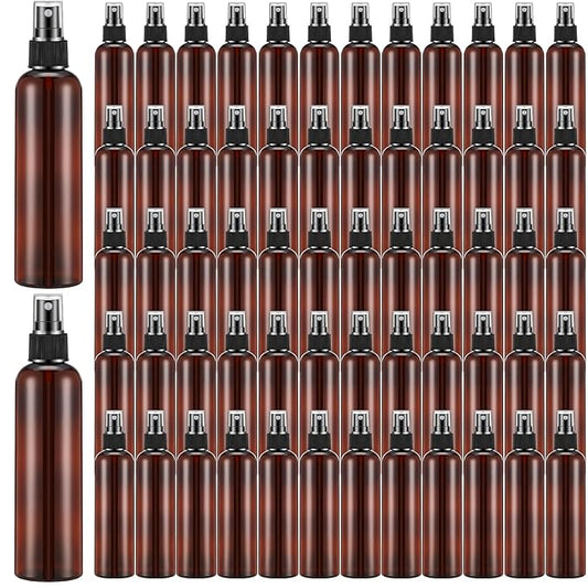 Eccliy 64 Pcs 8 oz Spray Bottles Fine Mist Cleaning Bottles Clear Empty Plastic Travel Sprayer Refillable Sprayer with Cap for Cleaning Solutions Oils Travel Perfumes(Brown)
