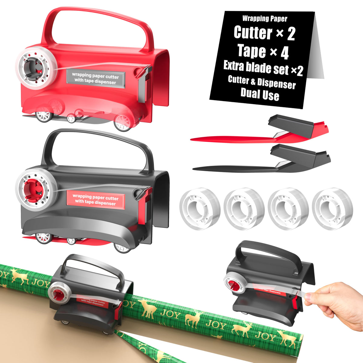 Wraprocut (2-Pack) Wheel Wrapping Paper Cutter & Tape - Image 1