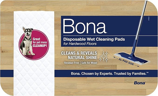 Bona Hardwood Floor Disposable Wet Cleaning Pads - 12 cleaning pads per pack - unscented - Use with Bona Mops - Residue-Free Floor Cleaning Solution for Wood Floors