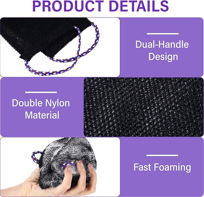 30 Pcs African Net Sponge with Handles African Exfoliating Bathing Net Bath Shower Loofah Sponge Body Scrubbers Exfoliating Washcloth for Daily Home, Beauty Salons, Hotels Use(Black)