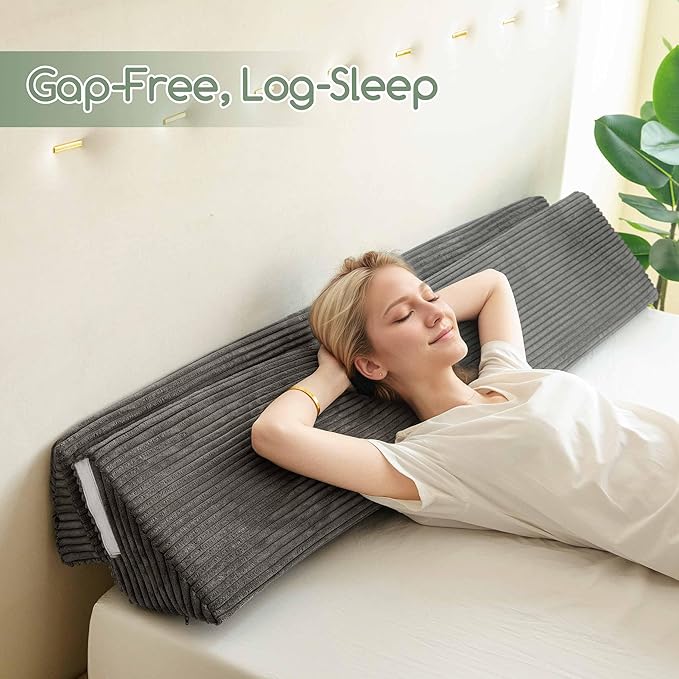 HIGOGOGO Full Size Wedge Pillow for Headboard Gap - Multi Functional Mattress Wedge Bed Gap Filler Close The Gap (0-7") Between Your Mattress and Headboard or Wall (Grey 54"x11"x9")