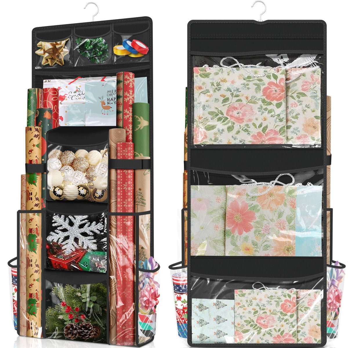 Hanging Wrapping Paper Storage Organizer, Double Sided - Image 1