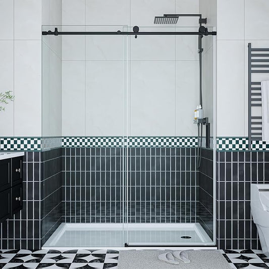 Frameless Shower Doors 44-48" W x 76" H, Sliding Door, 5/16" (8mm) Clear Tempered Glass, Space-Saving Design for Modern Bathrooms