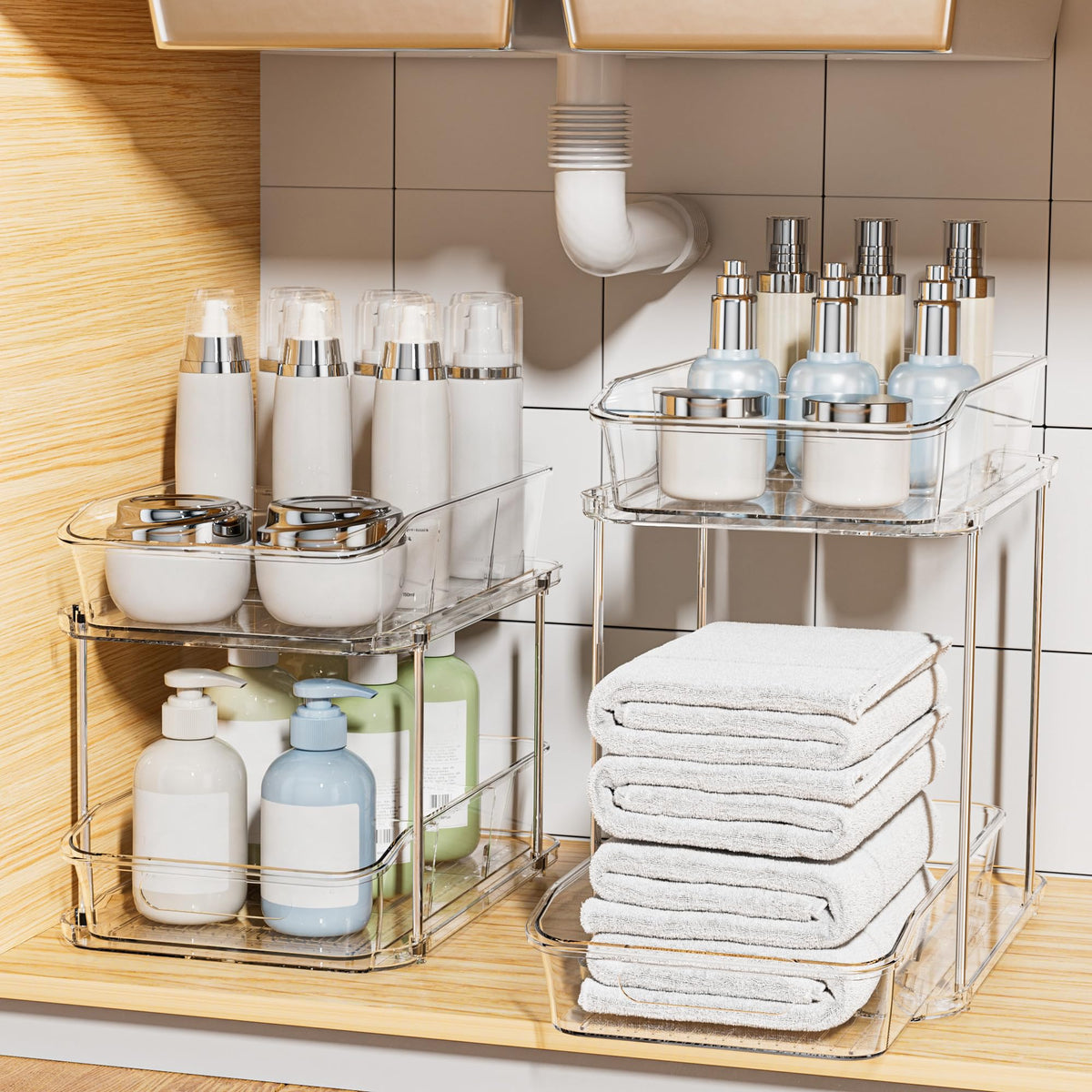 Delamu Bathroom Under Sink Organizers and Storage, 2 Pack, Clear - Image 1