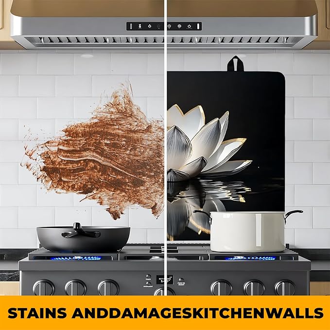 Stove Top Cover Flower Gas Stove Top Cover for Home Decoration Kitchen Pad Non-Stick Washable Cooktop Covers Countertop Protector Keep Stove Clean (White lotus, 28L"x20W")