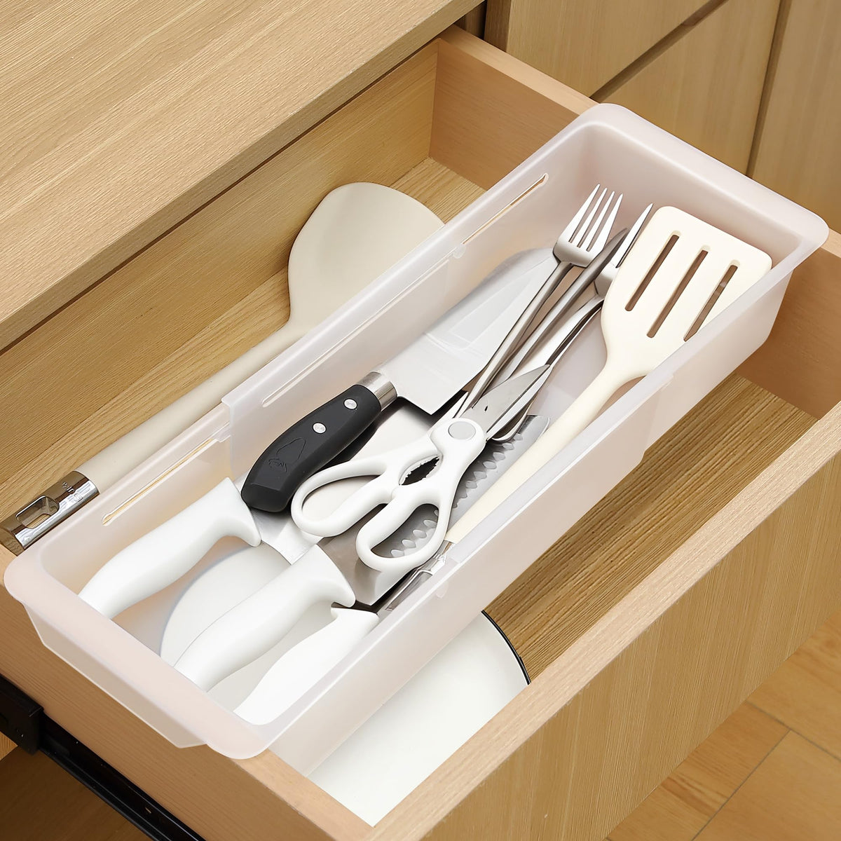 2 Pack Deep Drawer Organizer Bins, Adjustable Sliding - Image 1