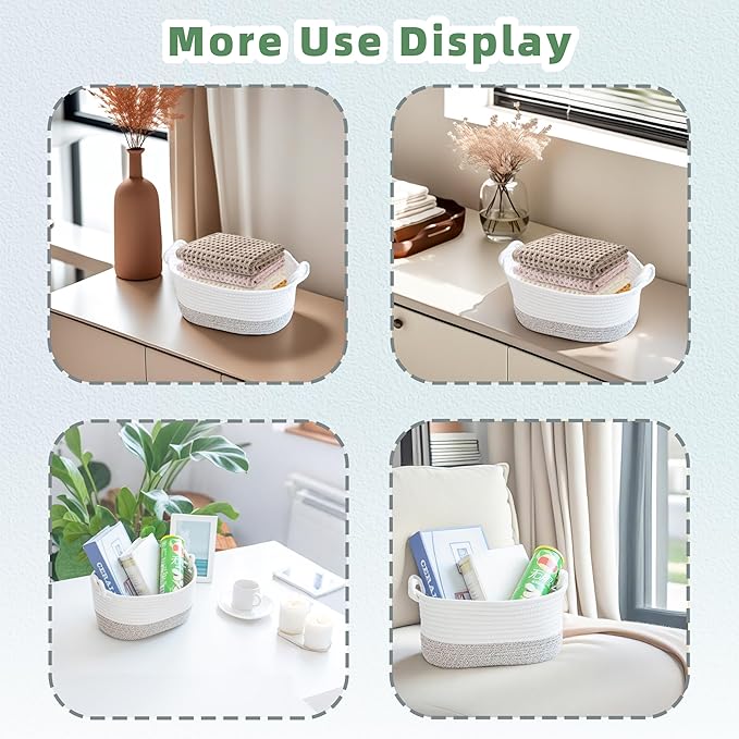 GYASVWU Cotton Rope Baskets for Storage, Woven Basket for Organizing, Decorative Storage Baskets with Handle, Shelf Baskets for Organizing, Toy Organizer/Towel Bin/Gift Basket Empty (Khaki - 3 Pack)