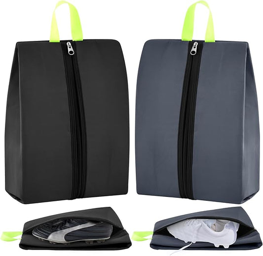 2 Pcs Smell Proof Cleat Bag for Sports, 4 Layer Odor Absorbing Soccer Football Baseball Golf Shoe Bag, Waterproof Mud Resistant Shoe Storage Pouch Fits up to Size 14 (Black,Dark Gray)