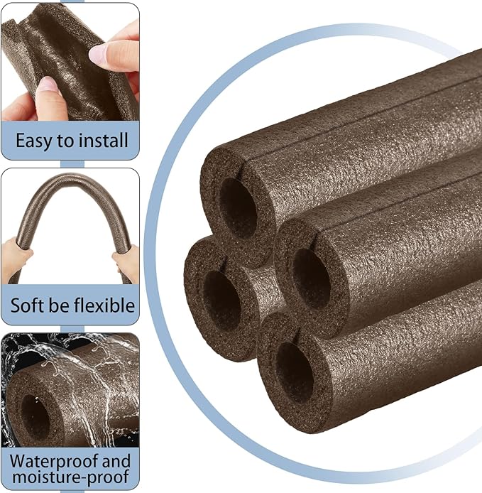 Amylove 12 Pcs 3.3 Feet Foam Pipe Insulation Foam Tube Insulating Water Pipe Pool Swim Noodles Pre Slit Heat Preservation Pipes Covers for Tubing Outdoor Winter Freeze Protection(Brown,1/2 Inch)