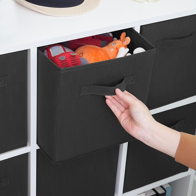 Storage Cubes, 11 Inch Cube Storage Bins, Set of 10, Fabric Foldable Storage Bins With Handles, Closet Storage Organizer Bins, Cubby Clothing Storage Baskets for Shelves, Black