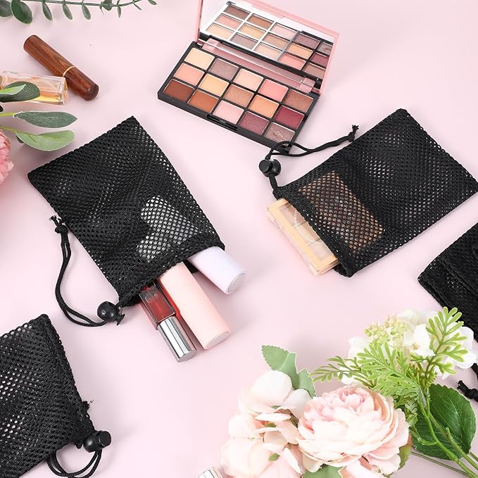 6 Pcs Small Mesh Bags Drawstring, 6x4 Inch Mesh Drawstring Bag Small Net Bag Black Portable Draw String Storage Bags Mini Nylon Meshing Pouch Travel Stuff Pouch