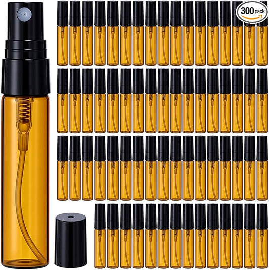 Tanlade 300 Pcs 5ml Mini Spray Bottles Refillable Brown Glass Travel Perfume Atomizer Mouthwash Bottle Cologne Small Sample Containers for Essential Oils, Retailers