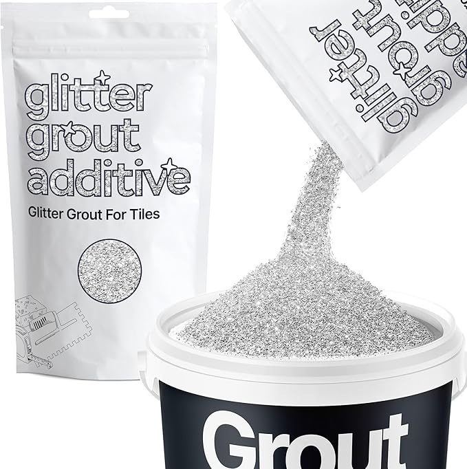 Hemway Glitter Grout Additive add Sparkle to Mosaic Tiles, Bathrooms, Wet Rooms, Kitchens, Tiled Based Rooms and Cement Based Grouts 100g / 3.5oz - Silver
