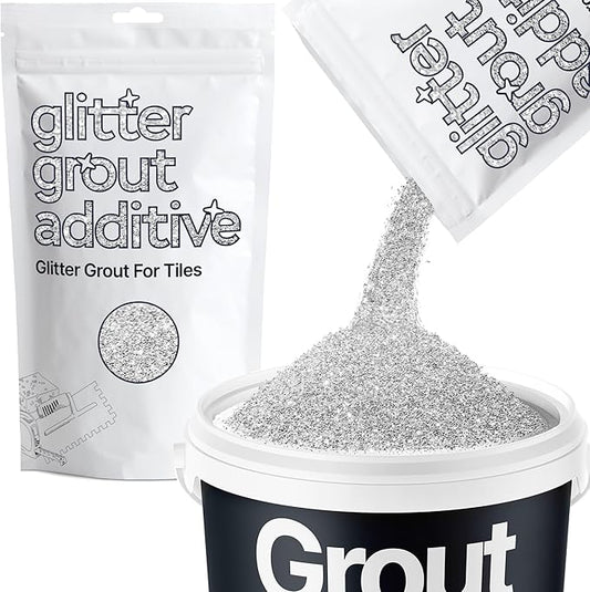 Hemway Glitter Grout Additive add Sparkle to Mosaic Tiles, Bathrooms, Wet Rooms, Kitchens, Tiled Based Rooms and Cement Based Grouts 100g / 3.5oz - Silver