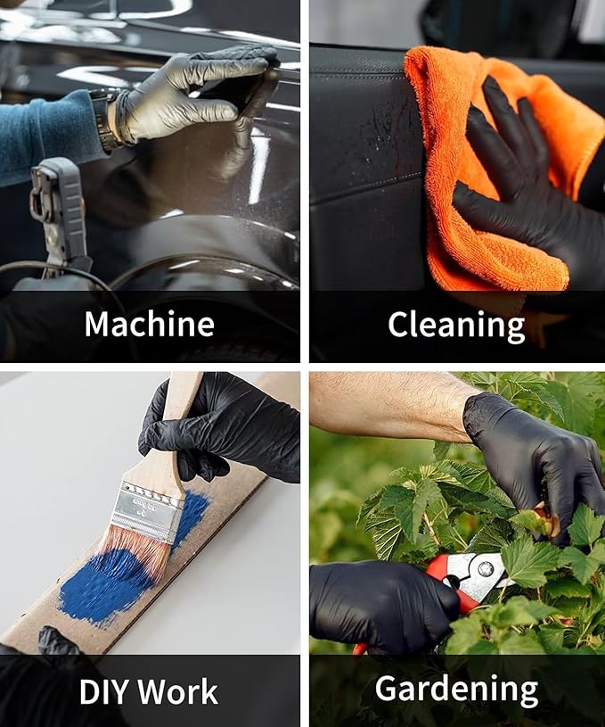 6 Mil Heavy Duty Black Nitrile Disposable Gloves, Latex Powder-Free, Textured Rubber Gloves for Cooking Mechanic