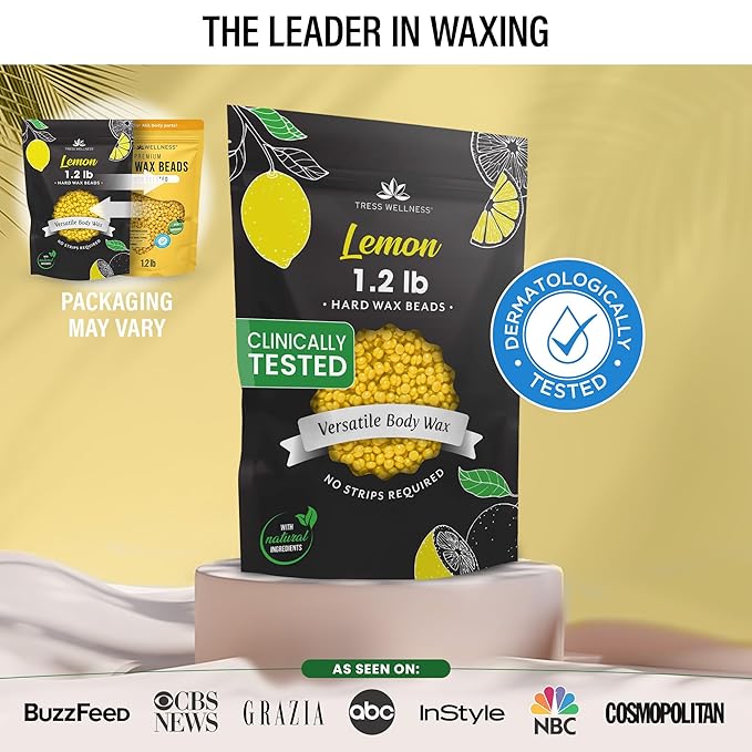 Tress Wellness Wax Beads - Safe for Skin - Dermatologically Tested - At-Home Kit for Bikini, Brazilian & Full Body - Lemon 1.2 lb