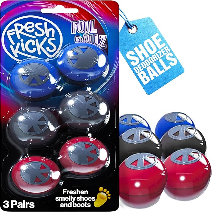 Foul Ballz Shoe Deodorizer Balls – 6 Pack – Eliminate Smelly Shoes Fast – Strong Sneaker Odor Fighter – Long-Lasting Shoe Freshener Inserts for Gym Bags, Lockers, Closets & Sports Gear